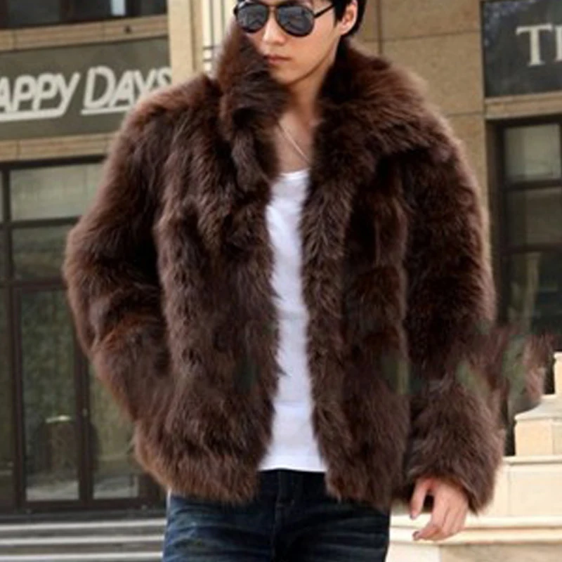 Роскошное Мужское пальто из искусственного меха, зимняя утолщенная теплая верхняя одежда из искусственного меха, пальто, приталенная модная повседневная куртка, пальто большого размера черного цвета