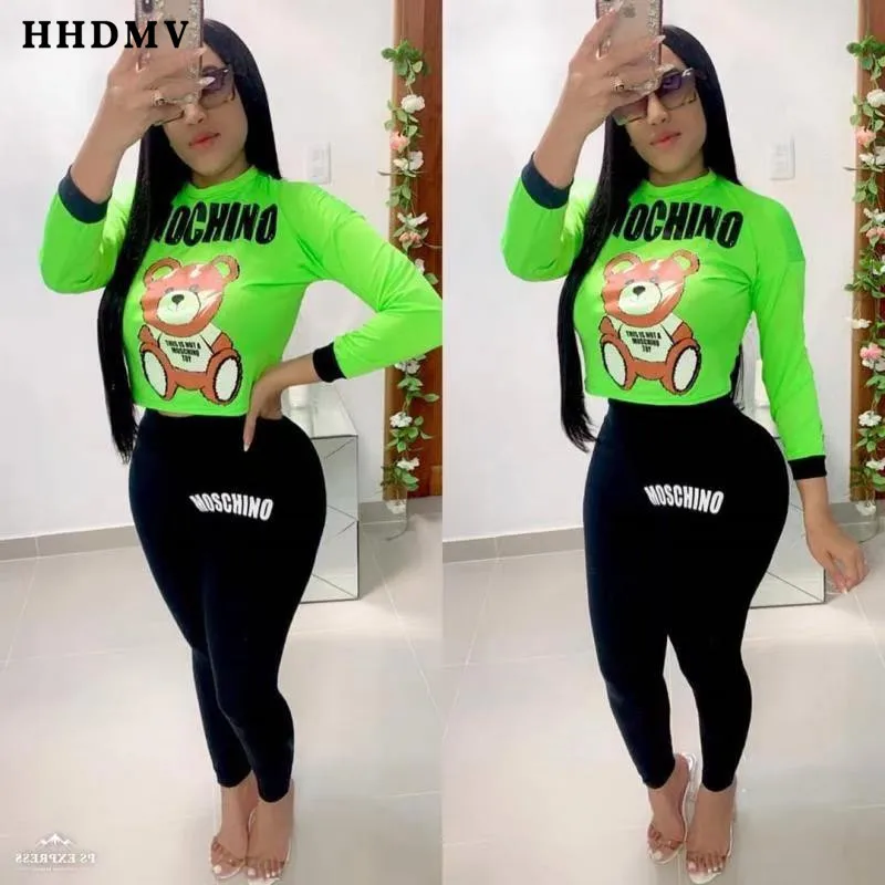 

HHDMV MYP8885 reduction of age long sleeve round neck cartoon top elastic long pants letter casual movement style two piece sets