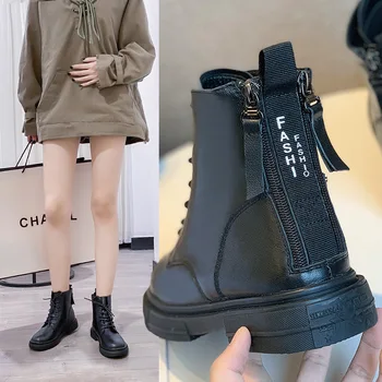 online Mazefeng Marca Laço Até Botas De Plataforma Feminino Preto Botas De Tornozelo Para Mulher Fivela Cinta De Salto Alto Martin Botas Femininas