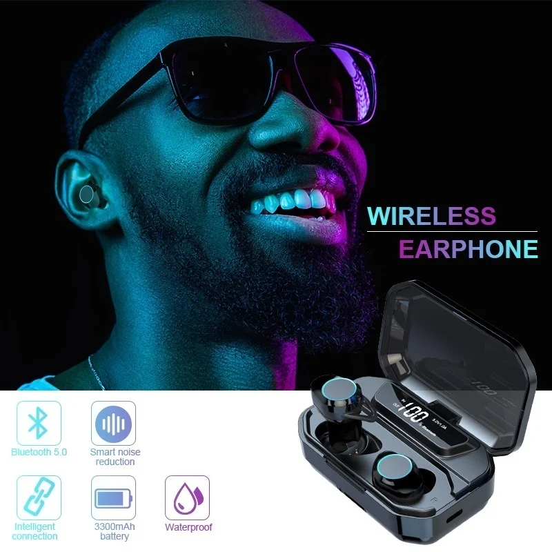 G02 светодиодный дисплей bluetooth 5,0 наушники 3300 мАч Внешний аккумулятор TWS Беспроводные водонепроницаемые спортивные стерео наушники гарнитура