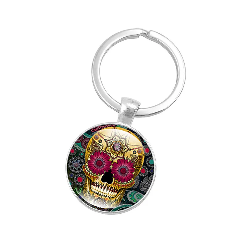 

Hot Skull Bone Time Gem Key Cap European And American-Style Silver Metal Key Ring Pendant