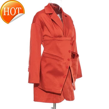 

Blazer Women Long Oversize Asymmetrical Loose False Two Piece Detachable High Waist Blazer Coat High Street