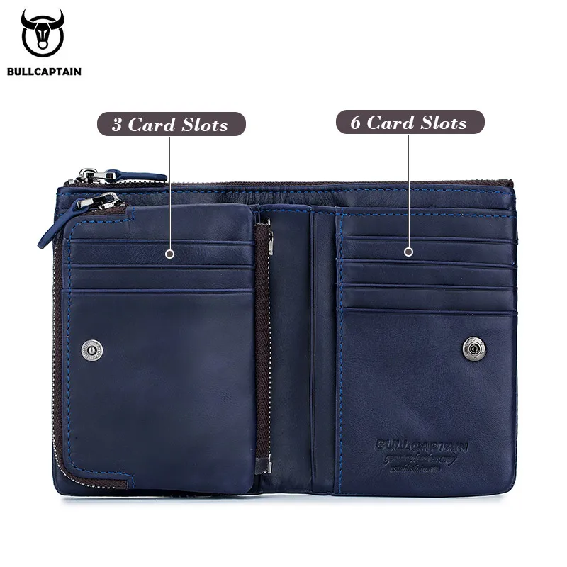 Bullcaptain Vintage Leather Buckle Wallet Coin Purse Wallet Card Men's Wallet Cartera Hombre Men's Handbag RFID Holder