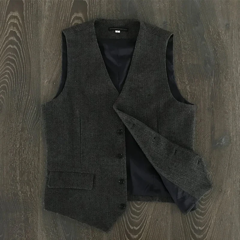 Men's Suit Vest V Neck Single Breasted Herringbone Tweed Slim Fit Waistcoat Casual Formal Business Groomman Wedding Groom Vest casual blazer