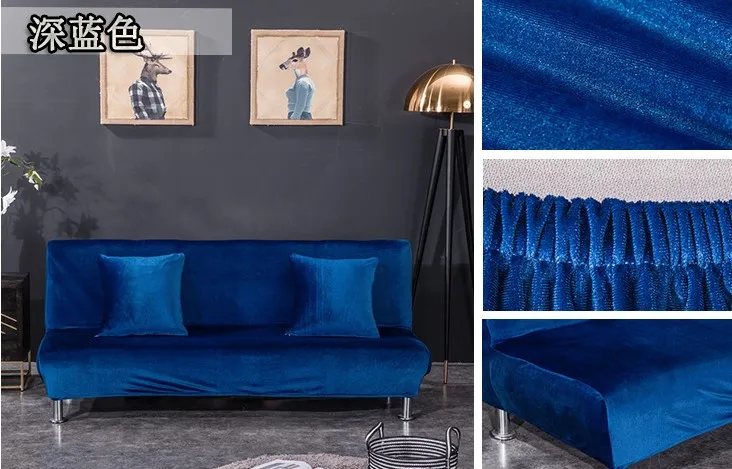 Dark blue Европейский однотонный плюшевый чехол для дивана, кровати, складной Бархатный Чехол для дивана, Высокоэластичный, все включено, диван, подушка, диван, коврик - Цвет: Dark blue