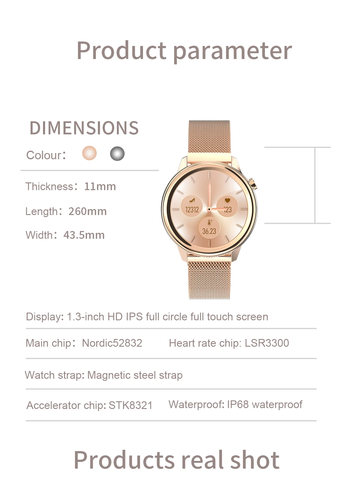 Female health (physiological cycle), Blood pressure monitori,Respiratory rate,Dynamic UI, Body temperature monitoring Smartwatch