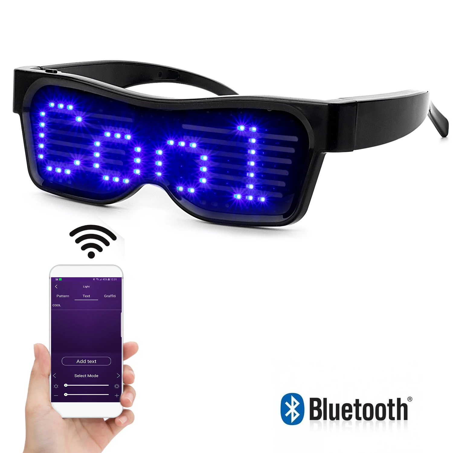 Светодиодные очки с управлением через приложение Bluetooth для отображения