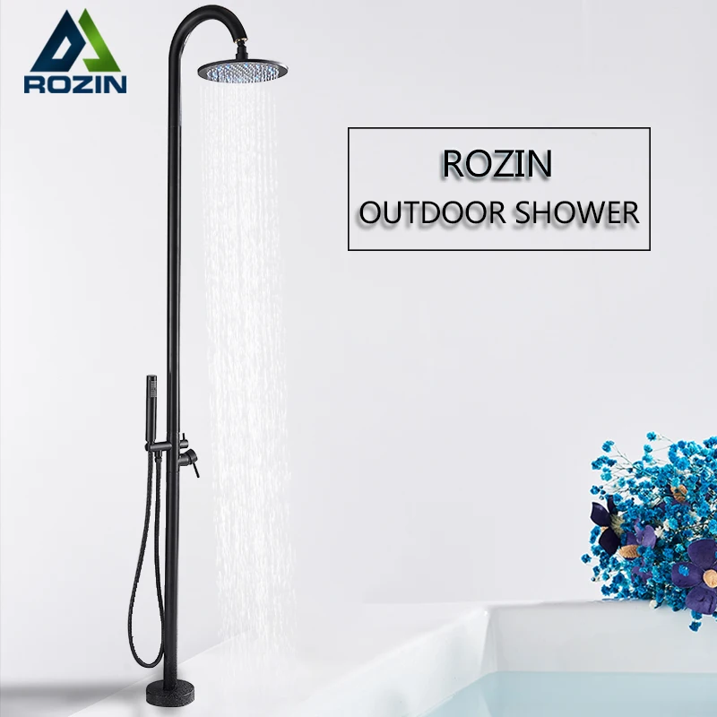 RozinOutdoorShowerFaucetSetBlackLEDFloorStandingswimmingpool