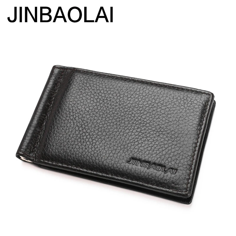 

JINBAOLAI Men's Ultra-thin Metal Clip Clamp Foreign Trade Ticket Clamp Real Leather US Money with Cow Leather Dollar Bag