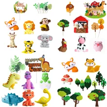 8pcs Animals Cake Topper Set for Jungle Safari Farm Woodland Birthday Cake Decoration Zoo Party Baby Shower Supplies