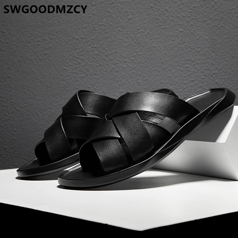 Mens Slippers Outdoor Summer Shoes Open Shoes Men Beach Slippers Female+shoes Slides Men Leather Slippers Zapatos De Hombre Buty Mens Slippers Outdoor Summer Shoes Open Shoes Men Beach Slippers Female+shoes Slides Men Leather Slippers Zapatos De Hombre Buty