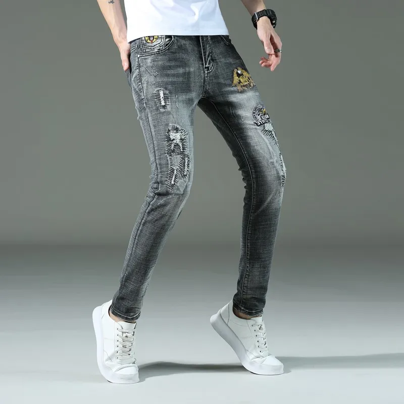 Seller Jeans Casual Pants Autumn Sweatpants Streetwear Male Trousers MOOWNUC Hole Skinny Denim Jeans For Men Slim Designer Straight