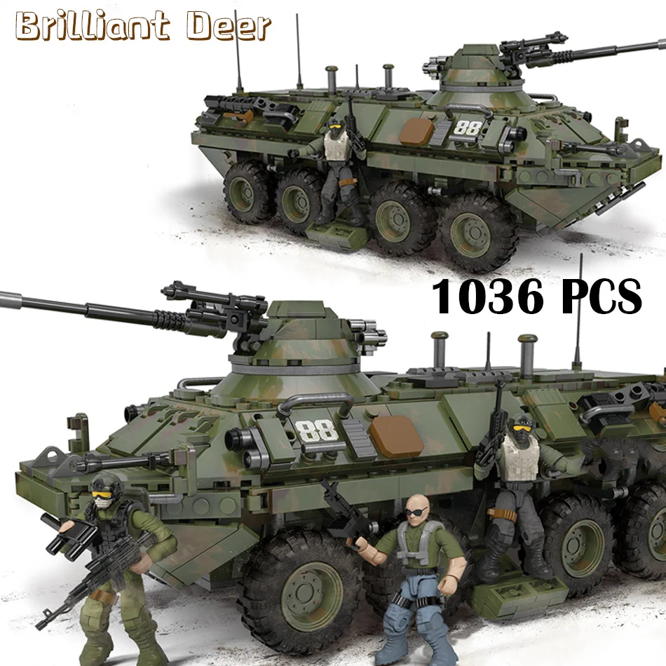 ทหาร US Stryker รถหุ้มเกราะ Building Blocks รุ่น World War 2กองทัพทหาร