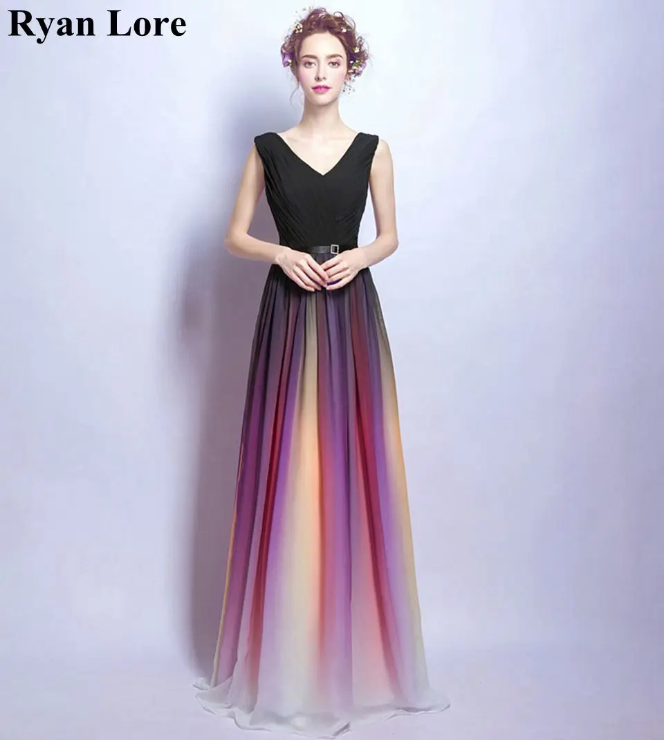 

Gradient Prom Dresses 2020 New Rainbow Long Formal Evening Gowns Women Party Night Dress Pleated Chiffon Vestidos De Formatura