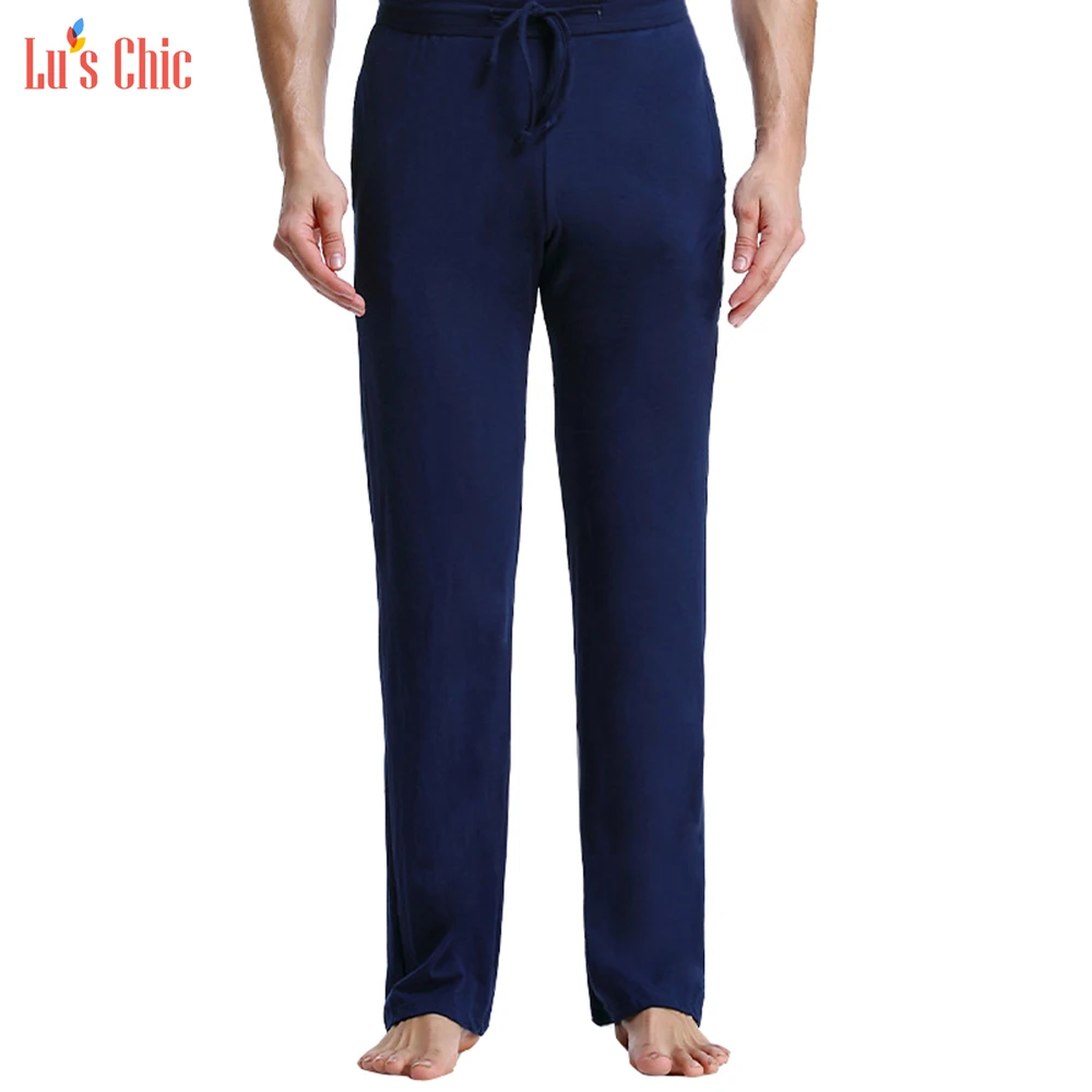 Navy Lu's Chic Мужская длинная мягкая Пижама карманы брюк брюки для пижамы модальные тонкие Loungewear трусы длинные трусики - Цвет: Navy