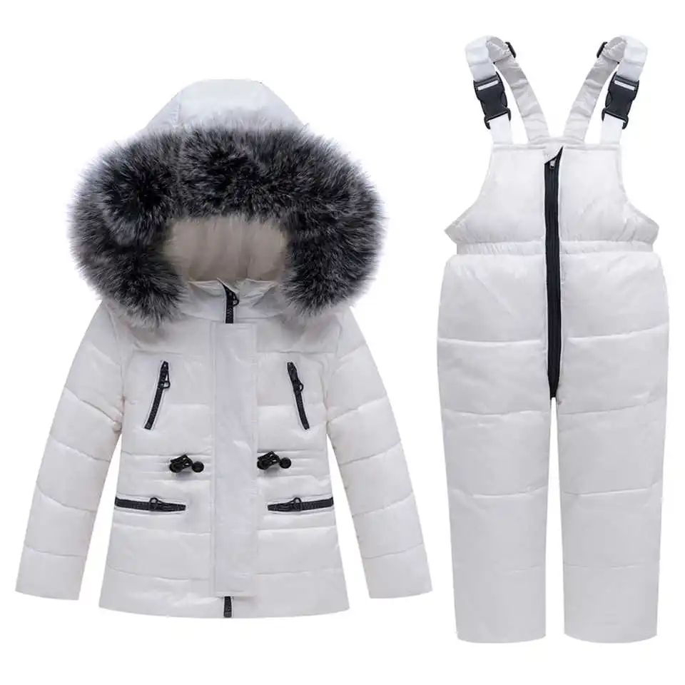 Зимняя детская одежда, комплект для температуры до-30 градусов, русская парка пуховая куртка с меховым капюшоном для маленьких мальчиков и девочек, пальто детский водонепроницаемый Зимний костюм