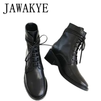 

JAWAKYE Street Fashion Celebrity Chelsea Boots Genuine Leather Black Martin boots Slim Fit Ankle Botas de mujer
