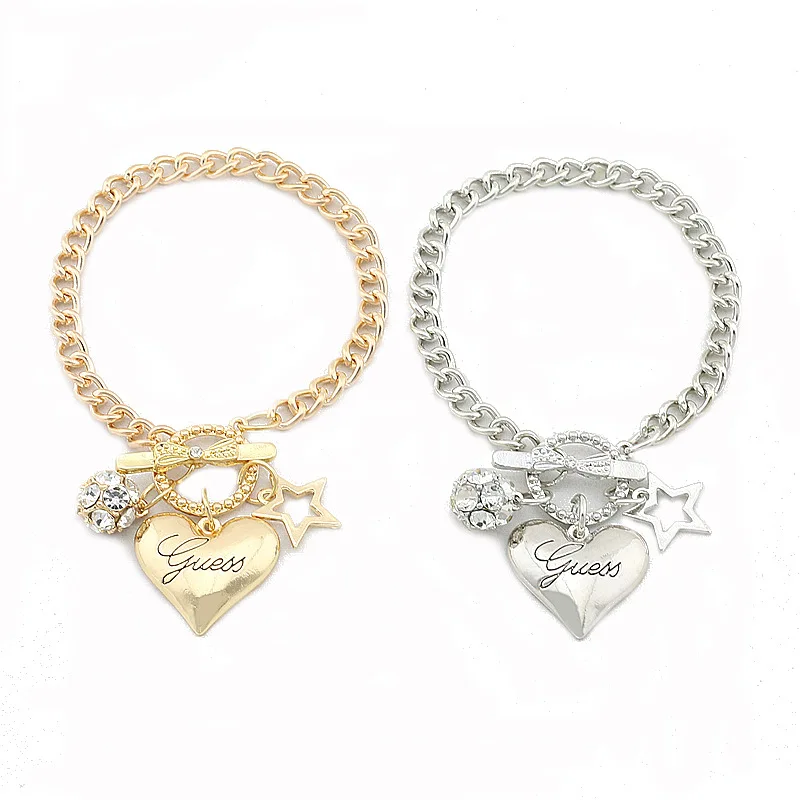 Jewelry Hot Sale Love Heart Charms Bracelets For Women Gold Silver Color Bileklik Bracelet&Bangle Jewelry New