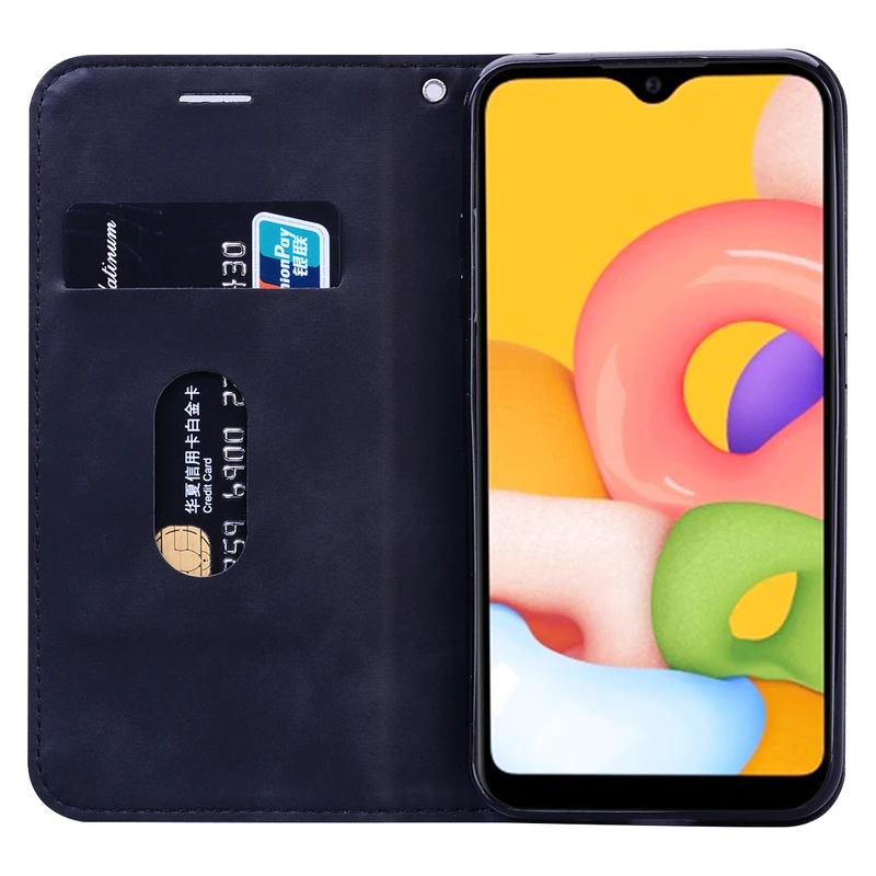 

Flip Phone Case For SamSung Galaxy A01 Soft Silicone Anti-fall Stand Cover For SamSung A 01 Leather Wallet Card Slot Cover