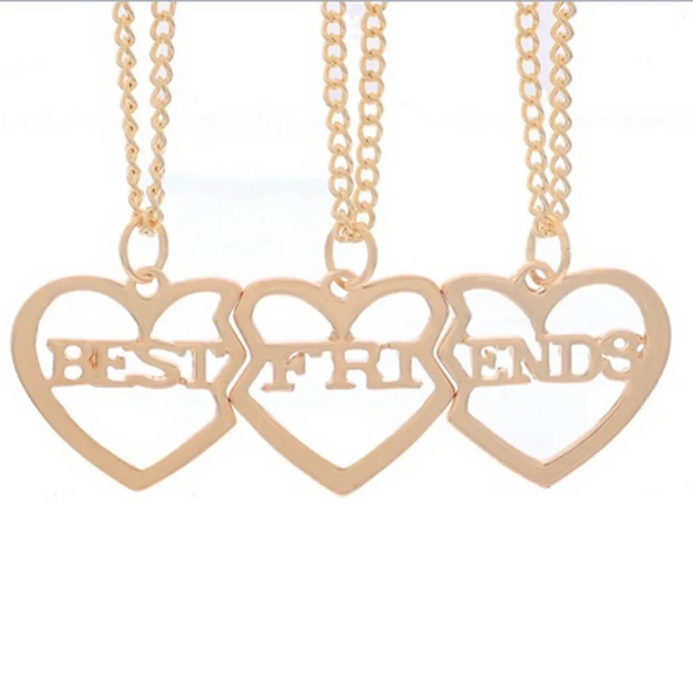 Best Friends BFF Necklaces For Gold Silver Rosegold Plated Heart Necklace For 3 Friendship Gift Bestfriends Jewelry
