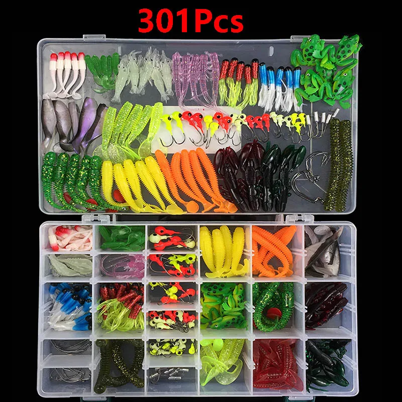 301Pcs Рыболовные приманки s Набор 146/301 шт крючки для мягкой приманки наборы мягких наживок с коробкой рыболовные снасти аксессуары для подледной рыбалки силиконовые приманки - Цвет: 301Pcs