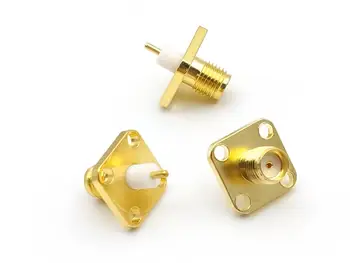 

10 Pcs copper Gold SMA female PTFE with 4 holes flange solder connectors New