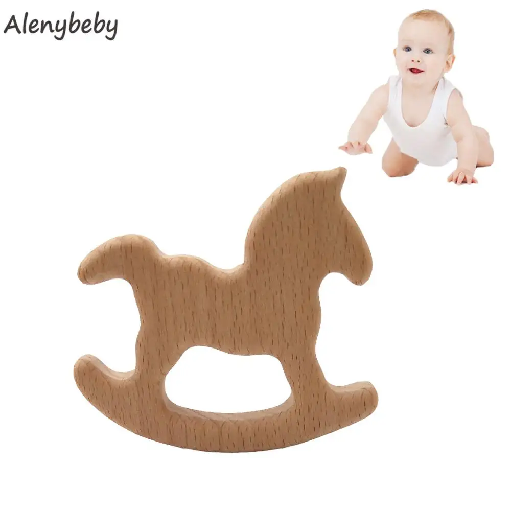 Organic Baby Teether Beech Wooden Trojan Horse Teether Diy Wood