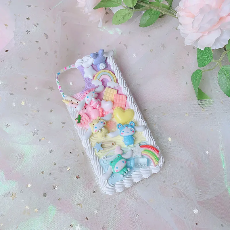 diy caso feito mão para samsung ultra kawaii telefone capa galaxy mais dos desenhos animados doces alimentos creme escudo presente
