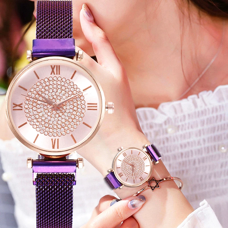 

Luxury Women Starry Sky Watch Full Diamond Personality Multicolor Roman Scale Simple Business Casual Female Watch relogio femino