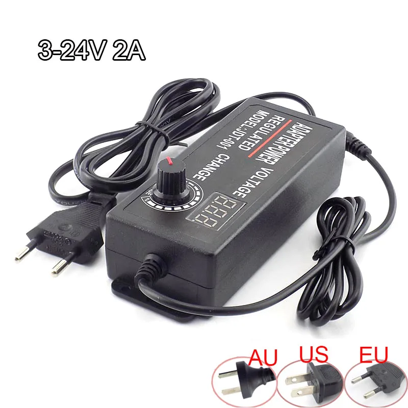 

Adjustable Power Adapter AC 100-220V to DC 3-24V 2A CCTV Camera Power Supply Led Strip Light Display Screen Charger C12