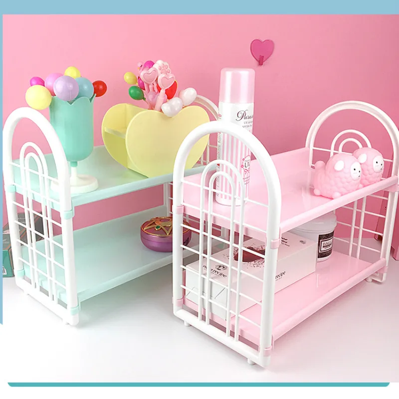 Girl heart desktop storage rack rack cosmetics storage finishing cute bathroom double storage box LB11131