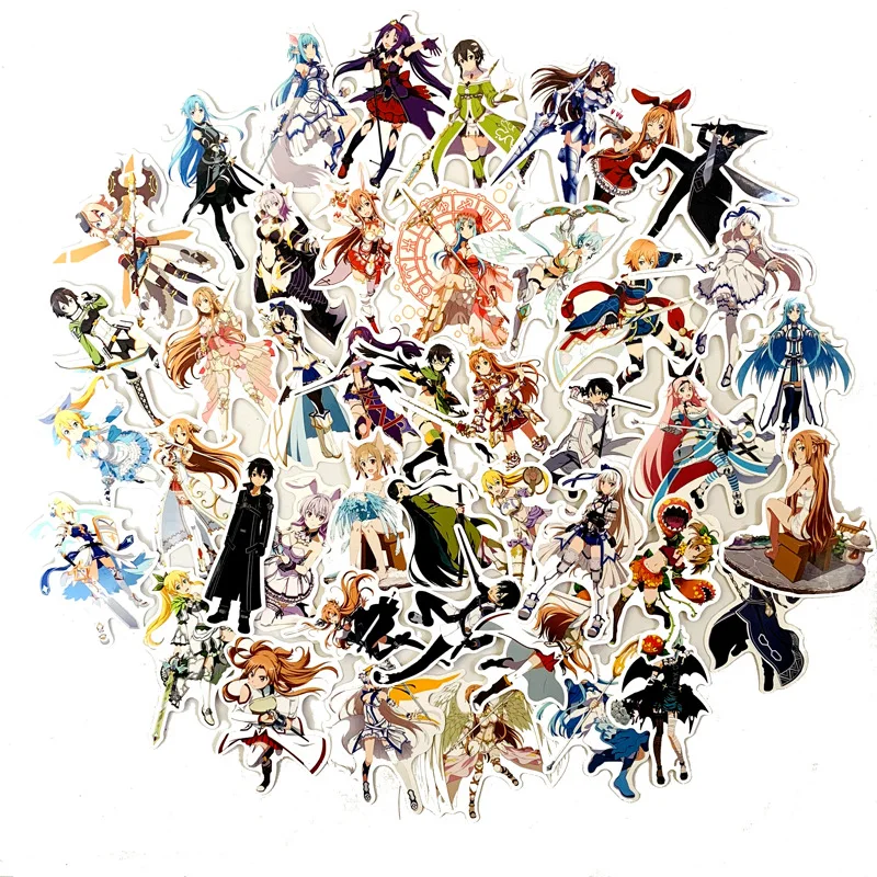

50 Pcs Cool Sexy Sword Art Online Anime Cartoon Stickers Pvc Suitcase Personality Waterproof Skateboard Sticker Girl Kids Toys
