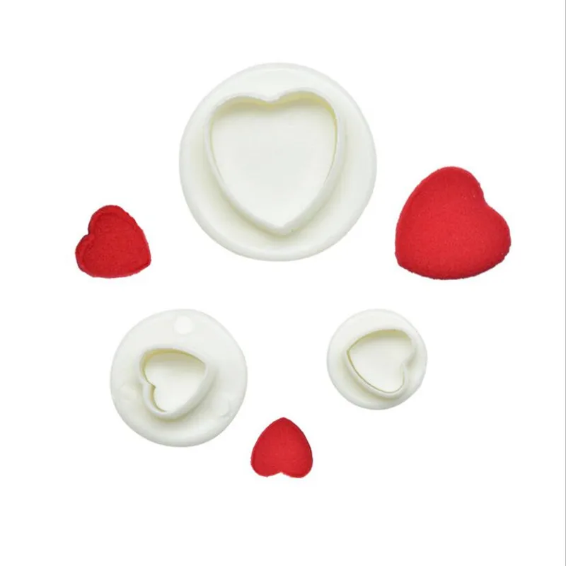 3Pcs/Set Geometric Fondant Cookie Cake Cutter Ejector Stamp Plunger Mold Embossed Star Heart DIY Baking Cake Decorating Tools