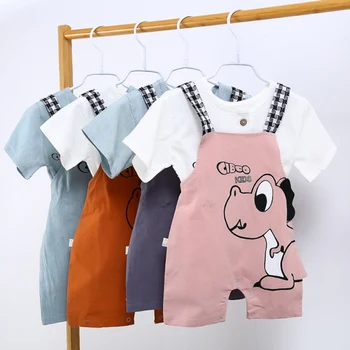 

Kids Children Summer Casual Fashion Baby Cute Cartoon Dinosau Printing Suspender Bib Trousers Kids Overalls 0-3Y