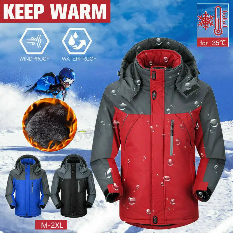 

Men Women Waterproof Ski Suit Jacket Fleece Lined Winter Warm Outdoor Snow Coat Thick Hooded Windproof Size Sports Clothing