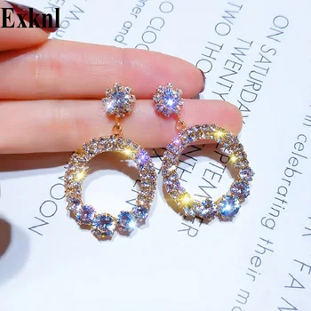 

Exknl 2020 Fashion Flower Wedding Drop Earring Jewelry Earrings Women Round Christmas Bridal Vintage Earring for Women Girls