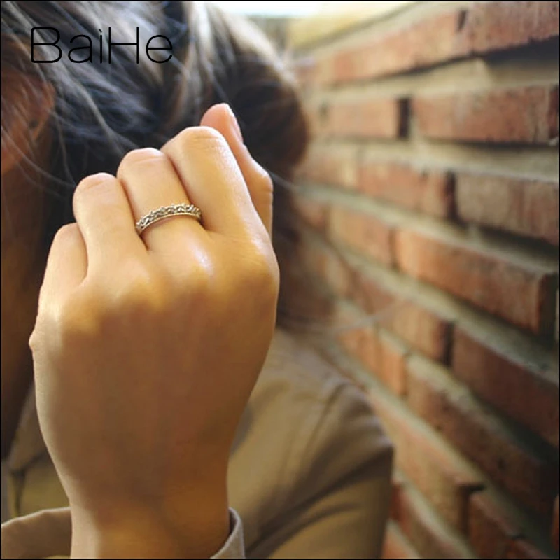 BAIHE Solid 14K белое золото 0.12CT Сертифицированный H/SI круглый натуральные Алмазы обручальные женские модные ювелирные изделия кольцо