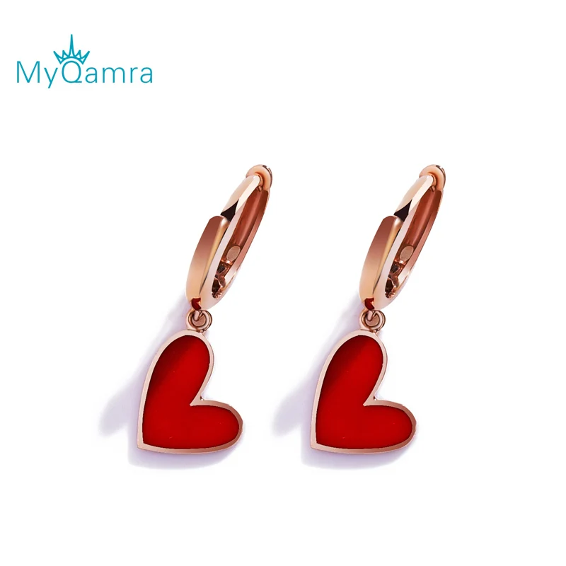 MYQAMRA Подлинная Чистая 18 К желтое Золотое красное сердце для женщин Повседневная одежда серьги под золото отправить подарок
