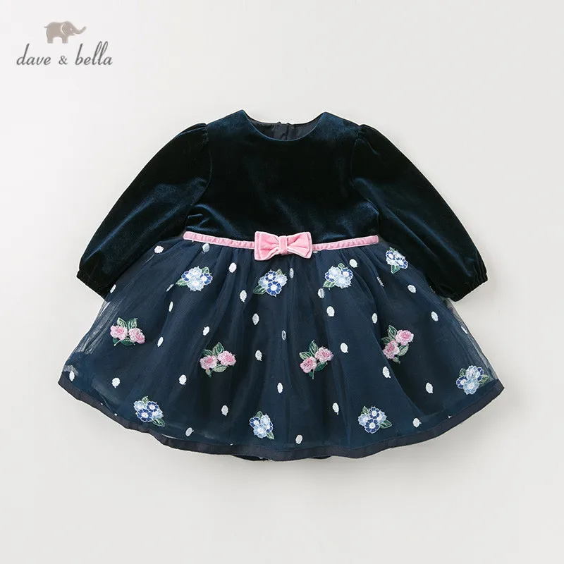 DB11740 dave bella/осеннее платье принцессы с милым бантом и цветочным рисунком для маленьких девочек детское модное праздничное платье детская одежда в стиле «лолита»