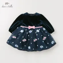 DB11740 dave bella/осеннее платье принцессы с милым бантом и цветочным рисунком для маленьких девочек детское модное праздничное платье детская одежда в стиле «лолита»