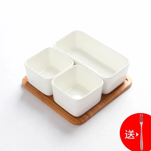 Японская керамическая тарелка для фруктов из бамбука и дерева сухофрукты тарелка для закуски поднос для хранения еды разделительный поднос салатник деревянный поднос - Color: 3pcs-A1