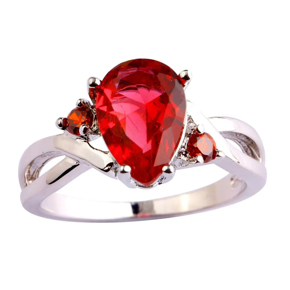 LingmeiWomen Fashion Pear Morganite White Zircon Silver Color Rings For Women Size 6 9 10 