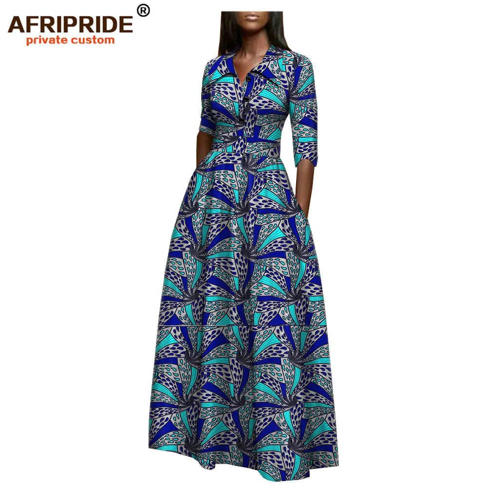 Африканская мода макси платье для женщин AFRIPRIDE bazin richi Половина рукава длина до пола женское повседневное восковое Хлопковое платье A1925011 - Цвет: 579J