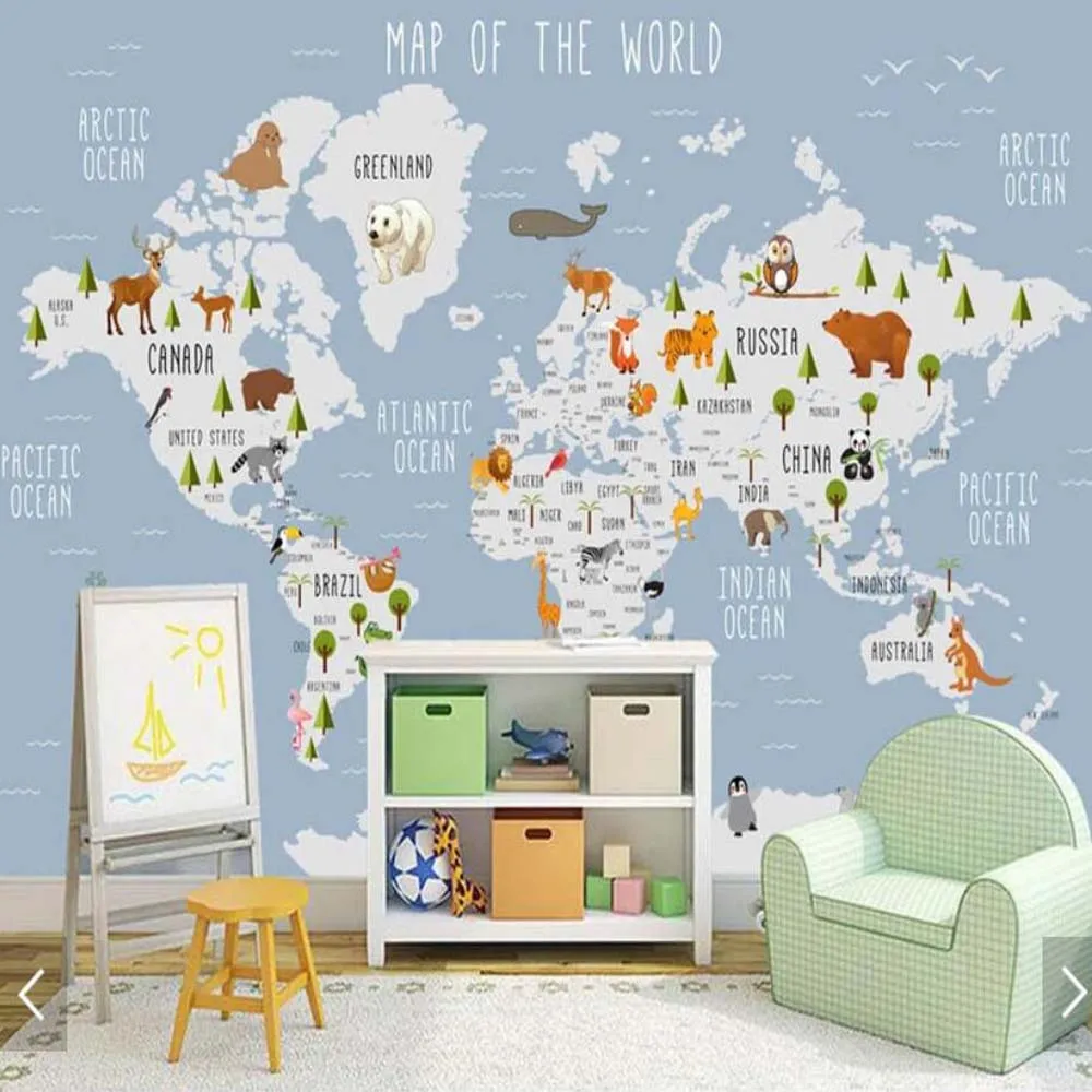 Papier Peint Carte Du Monde Animal En Carton 3d Papier Peint Mural Vintage Pour Chambre D Enfants Decoration De Maison Aliexpress