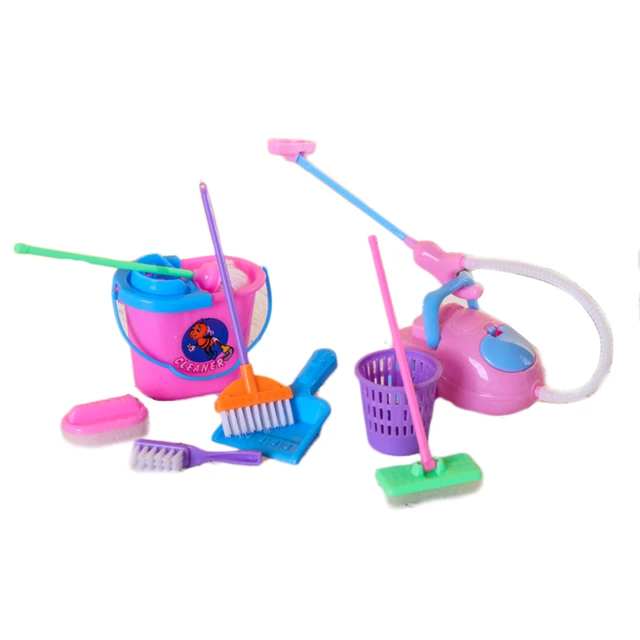 9Pcs Household Girl Dolls Toys Cleaning Tools Kit simulation cleaner Toy  cleaning Children Plastic Simulation Furniture Cleaner Set