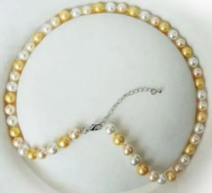 Модный 8 мм белый розовый жемчуг с желтой раковиной Круглый бисер Necklac