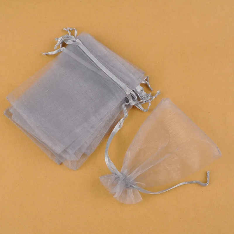 1000 шт 5x7 7x9 9x12 10x15 см сумки из органзы Ювелирные упаковочные сумки для свадебной вечеринки украшения Drawable Сумки Подарочные Пакеты - Цвет: Grey