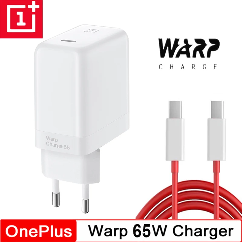 Оригинальное зарядное устройство OnePlus 8 T Warp Charge 65 белое стандарта ЕС и США кабель