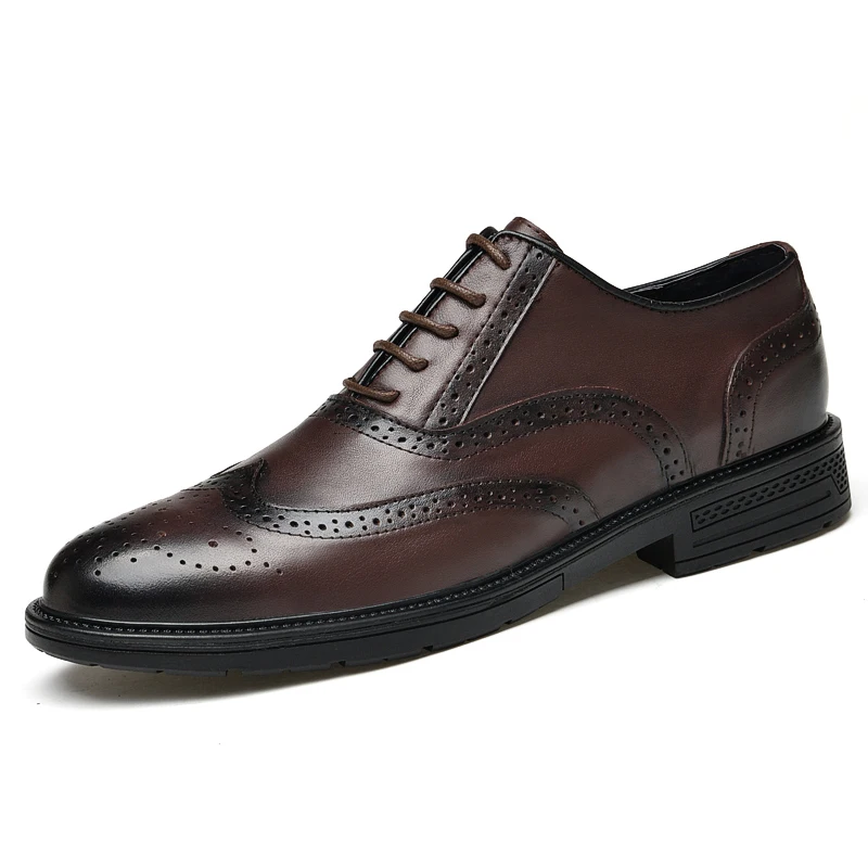 Luxury Leather Brogue Mens Flats Shoes Casual British Style Men Oxfords Fashion Brand Dress