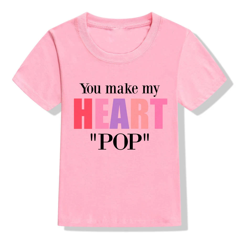 Футболка с надписью «You Make My Heart» для девочек на День святого Валентина футболка с надписью «You Make My Heart Popcorn Vday», футболки для девочек день любви - Цвет: H754-KSTPK-